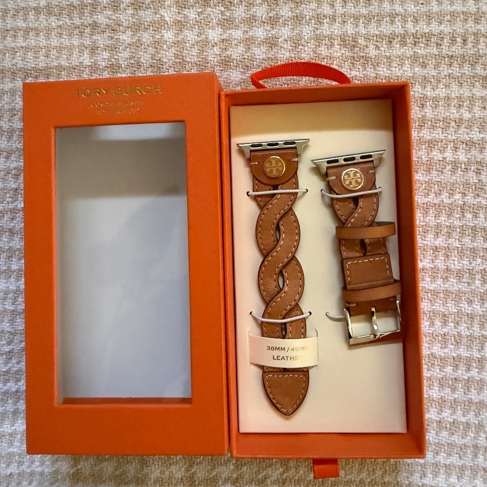 Tory Burch Women's Luggage Braided Leather Band for Apple Watch® 38mm/40mm